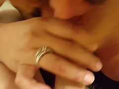 Janet sucking the cum out of my cock and enjoys it bareback
