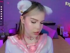 petite russian teen shemale cutie with tattoos spanking on webcam