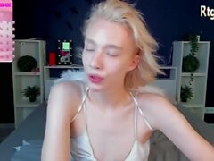 slim blonde teen shemale from Estonia teases on webcam