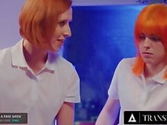 TRANSFIXED - Redhead Trans Shiri Allwood & Jean Hollywood Give Kenzie Anne Oiled Massage Wit