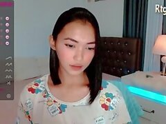 small tits teen filipina TS strokes her dick on webcam