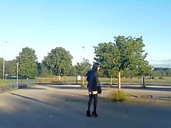 Sexy Skinny crossdresser Kimi TV public outdoors bottomless