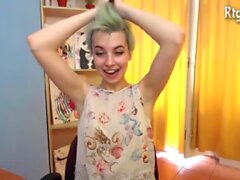 adorable short hair teen shemale teasing and cumming on webcam