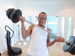 Busty Latin ts sucks off gym instructor