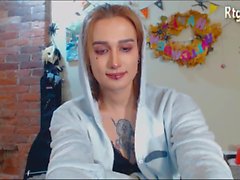 russian shemale goddess Akila stroking her big cock online